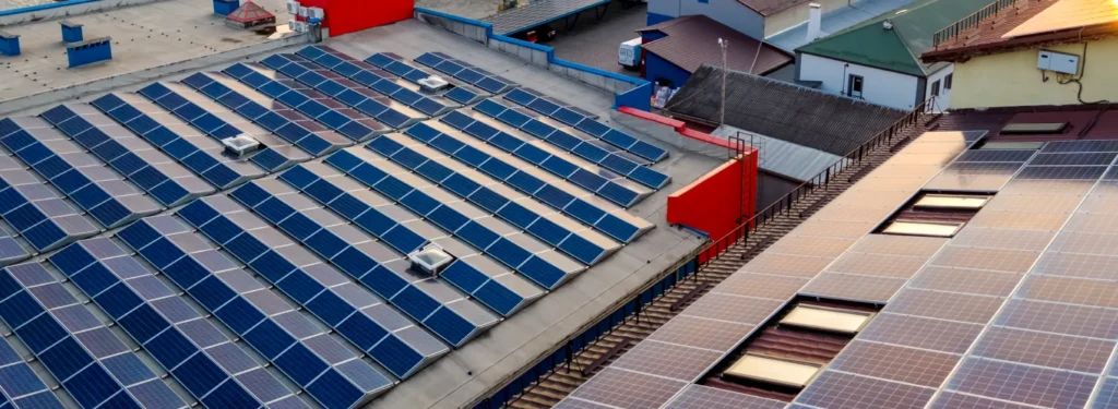 Large rooftop solar plant on an industrial shed